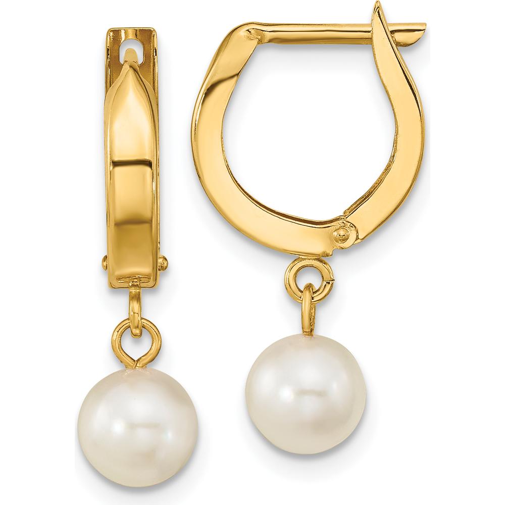 14K Yellow Gold 6-7mm Round Akoya Pearl Hoop Dangle Earrings by Monteluci Fine Jewelry