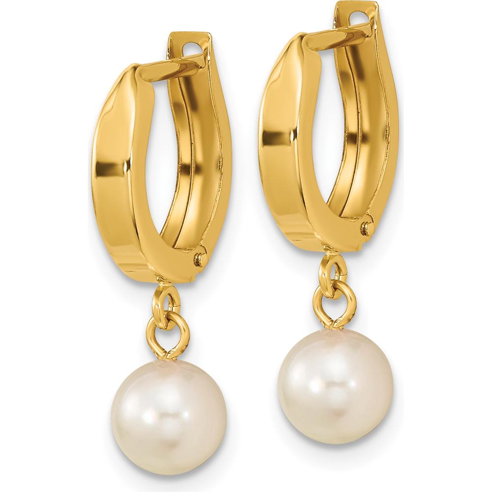 14K Yellow Gold 6-7mm Round Akoya Pearl Hoop Dangle Earrings by Monteluci Fine Jewelry