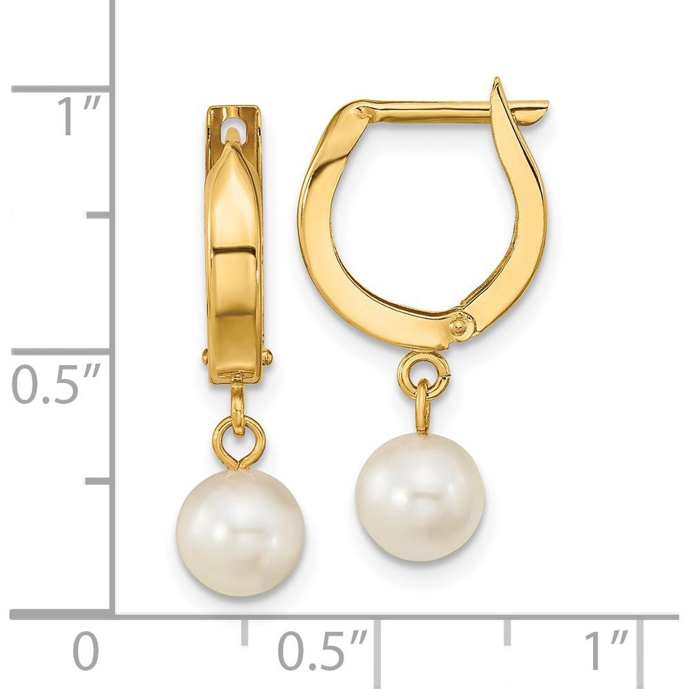14K Yellow Gold 6-7mm Round Akoya Pearl Hoop Dangle Earrings by Monteluci Fine Jewelry