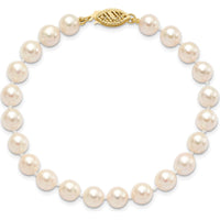 14K Yellow Gold 6-7mm Round Akoya Saltwater Cultured Pearl Bracelet with Pearl Clasp - 7" Length by Monteluci Fine Jewelry