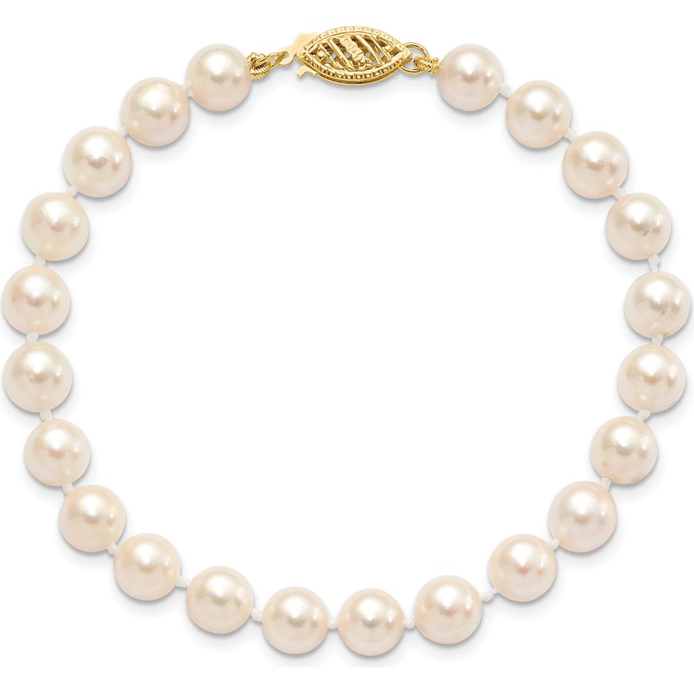 14K Yellow Gold 6-7mm Round Akoya Saltwater Cultured Pearl Bracelet with Pearl Clasp - 7" Length by Monteluci Fine Jewelry