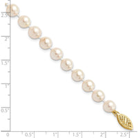 14K Yellow Gold 6-7mm Round Akoya Saltwater Cultured Pearl Bracelet with Pearl Clasp - 7" Length by Monteluci Fine Jewelry