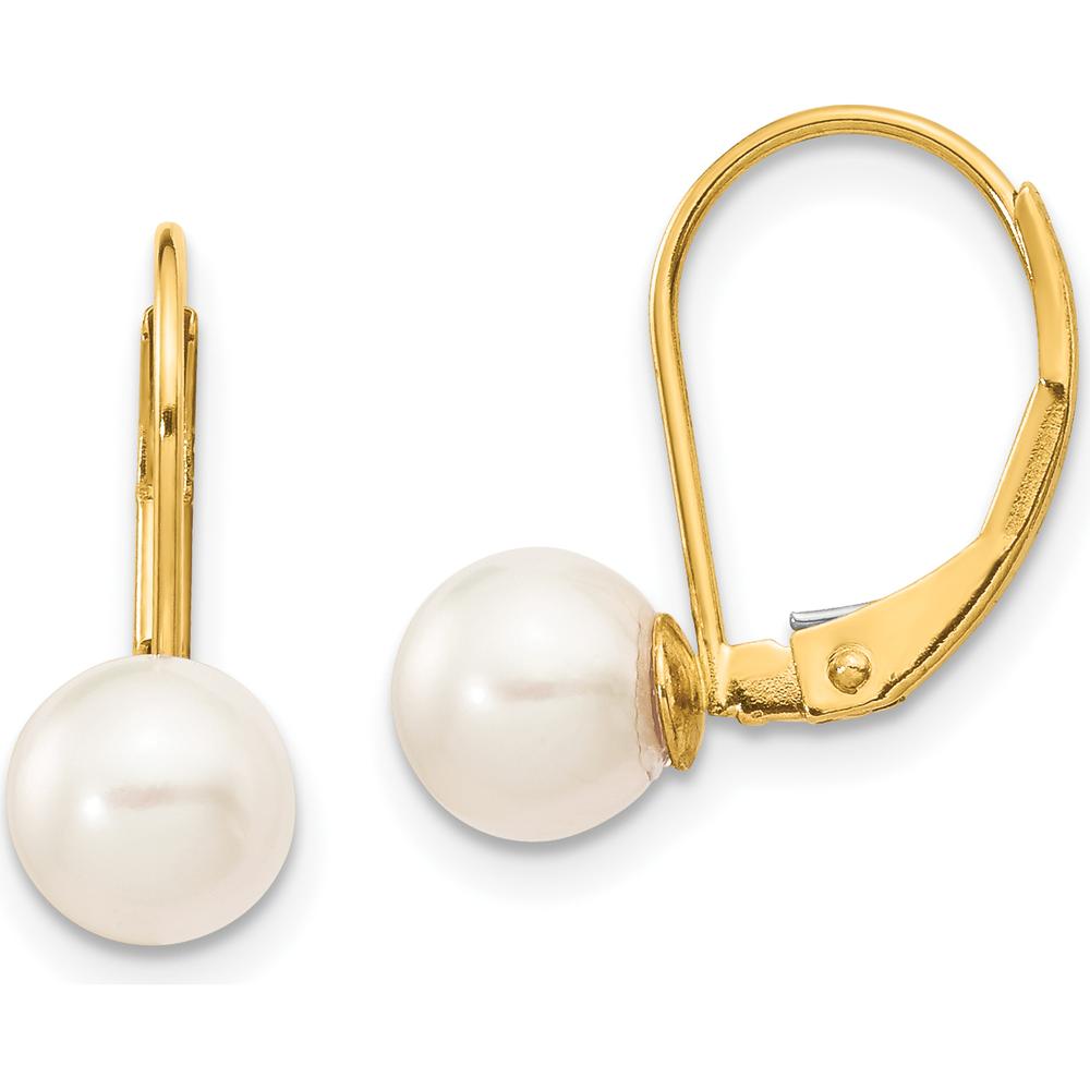 14K Yellow Gold 6-7mm Round Akoya Saltwater Cultured Pearl Leverback Earrings by Monteluci Fine Jewelry