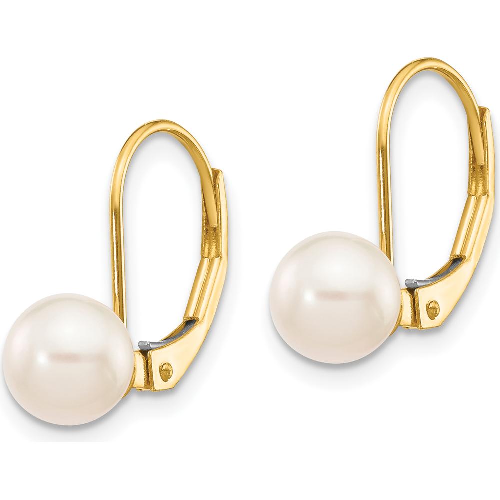 14K Yellow Gold 6-7mm Round Akoya Saltwater Cultured Pearl Leverback Earrings by Monteluci Fine Jewelry
