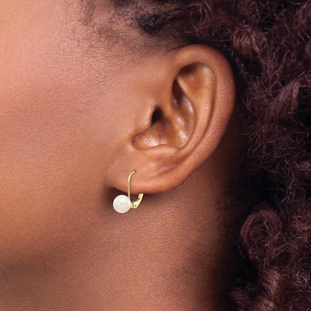 14K Yellow Gold 6-7mm Round Akoya Saltwater Cultured Pearl Leverback Earrings by Monteluci Fine Jewelry