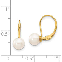 14K Yellow Gold 6-7mm Round Akoya Saltwater Cultured Pearl Leverback Earrings by Monteluci Fine Jewelry