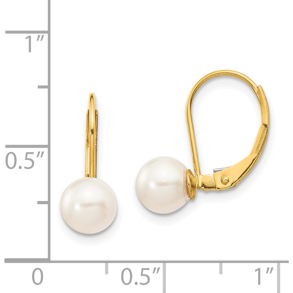 14K Yellow Gold 6-7mm Round Akoya Saltwater Cultured Pearl Leverback Earrings by Monteluci Fine Jewelry