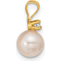 14K Yellow Gold 6-7mm White Akoya Cultured Pearl and .10 Carat Diamond Stud Earrings and Pendant Set by Monteluci Fine Jewelry