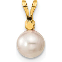 14K Yellow Gold 6-7mm White Akoya Cultured Pearl and .10 Carat Diamond Stud Earrings and Pendant Set by Monteluci Fine Jewelry