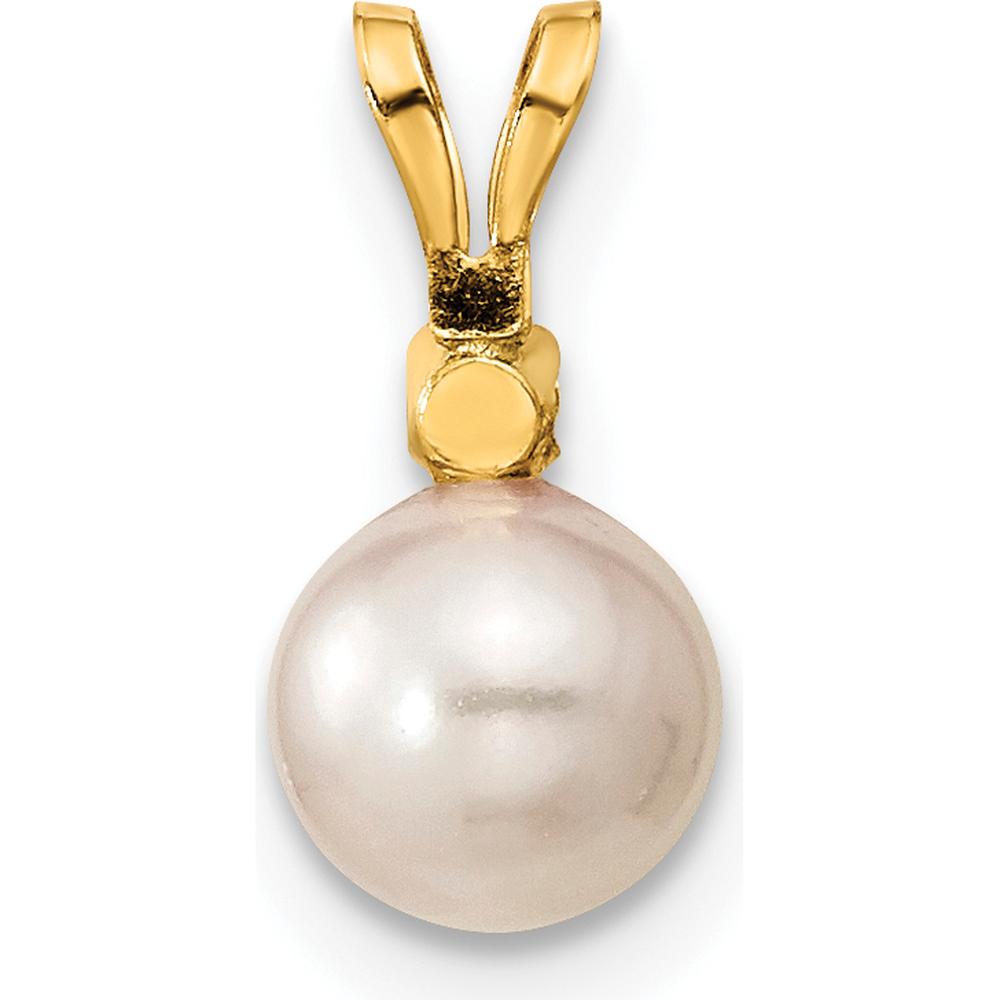 14K Yellow Gold 6-7mm White Akoya Cultured Pearl and .10 Carat Diamond Stud Earrings and Pendant Set by Monteluci Fine Jewelry