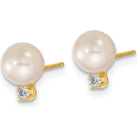 14K Yellow Gold 6-7mm White Akoya Cultured Pearl and .10 Carat Diamond Stud Earrings and Pendant Set by Monteluci Fine Jewelry