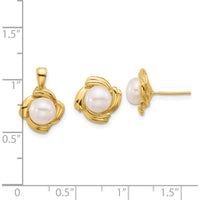 14K Yellow Gold 6-7mm White Button Freshwater Cultured Pearl Pendant and Earrings Set by Monteluci Fine Jewelry