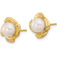 14K Yellow Gold 6-7mm White Button Freshwater Cultured Pearl Pendant and Earrings Set by Monteluci Fine Jewelry