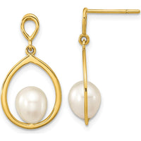 14K Yellow Gold 6-7mm White Freshwater Cultured Pearl Teardrop Dangle Earrings by Monteluci Fine Jewelry