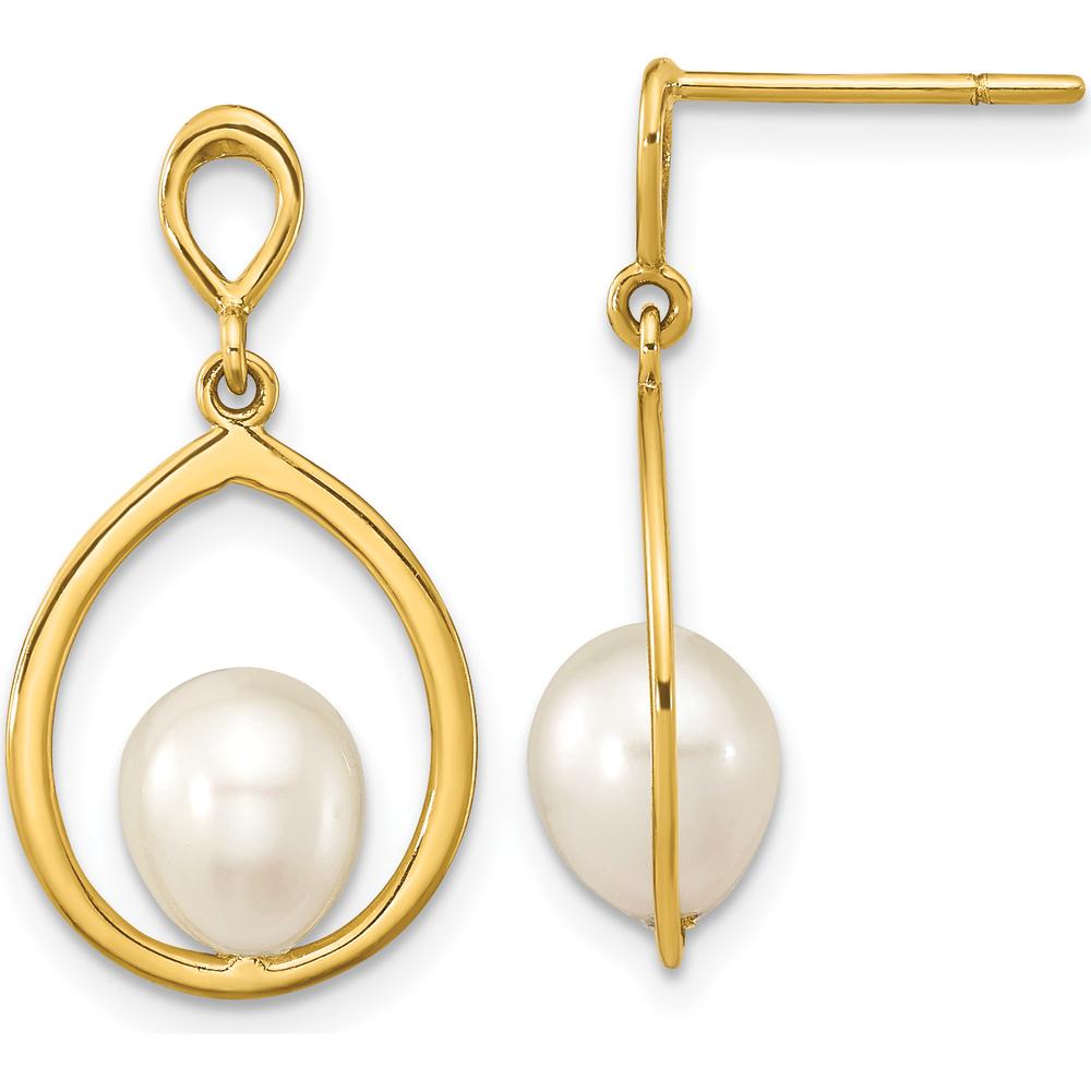 14K Yellow Gold 6-7mm White Freshwater Cultured Pearl Teardrop Dangle Earrings by Monteluci Fine Jewelry