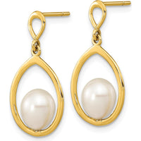 14K Yellow Gold 6-7mm White Freshwater Cultured Pearl Teardrop Dangle Earrings by Monteluci Fine Jewelry