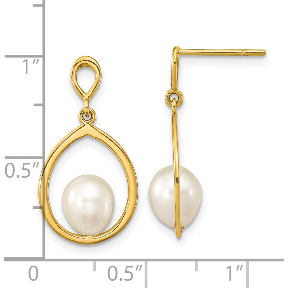 14K Yellow Gold 6-7mm White Freshwater Cultured Pearl Teardrop Dangle Earrings by Monteluci Fine Jewelry