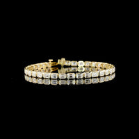 14K Yellow Gold 6.85 Carat East-West Bezel Set Emerald Cut Lab Diamond Tennis Bracelet with 35 Stones - Covaloro Fine Jewelry