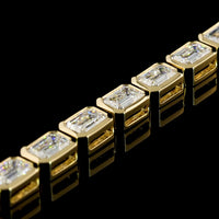 14K Yellow Gold 6.85 Carat East-West Bezel Set Emerald Cut Lab Diamond Tennis Bracelet with 35 Stones - Covaloro Fine Jewelry