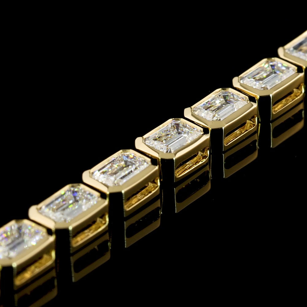 14K Yellow Gold 6.85 Carat East-West Bezel Set Emerald Cut Lab Diamond Tennis Bracelet with 35 Stones - Covaloro Fine Jewelry