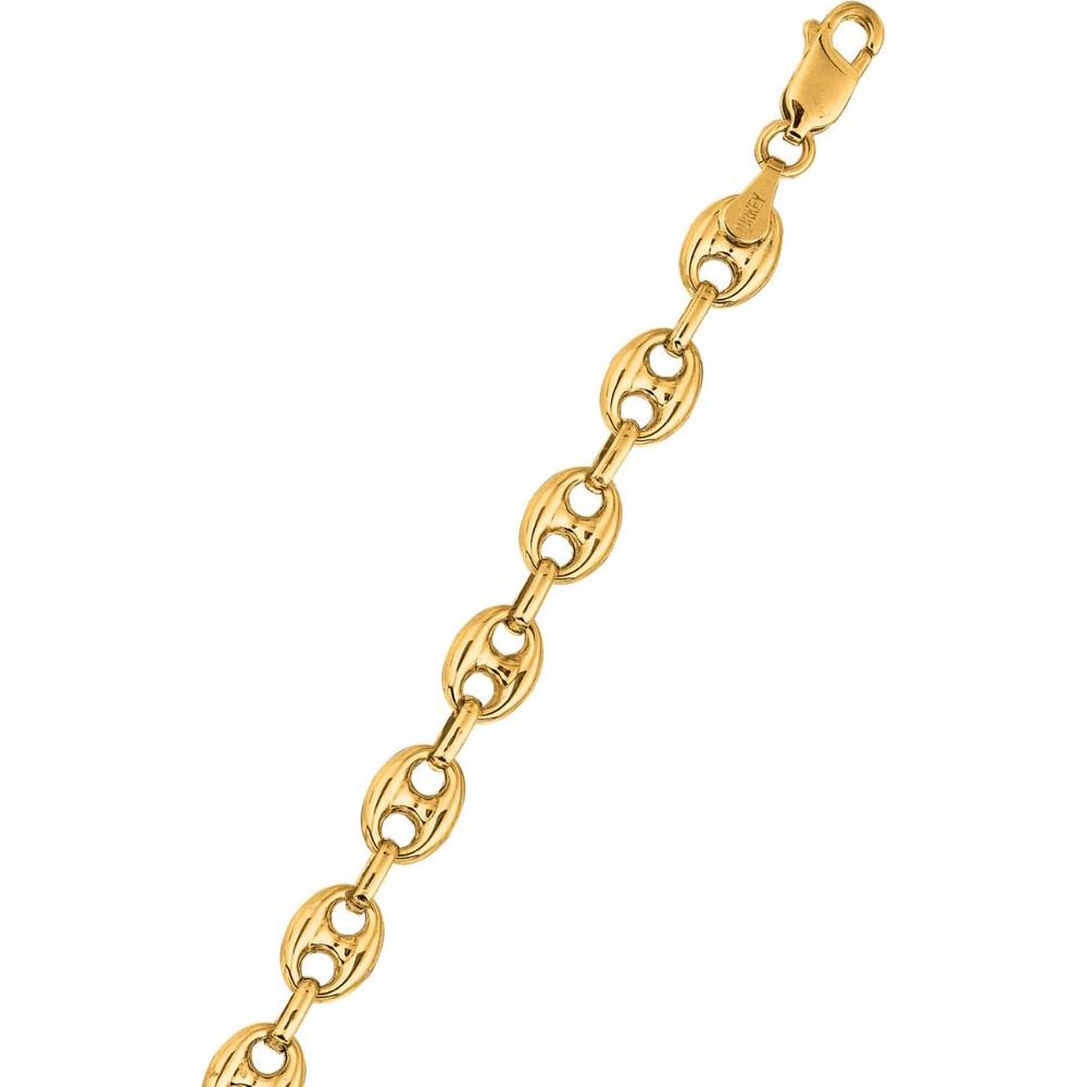 14K Yellow Gold 6.8mm Lite Puffed Mariner Chain Necklace with Lobster Lock - 7" by Orozza Fine Jewelry