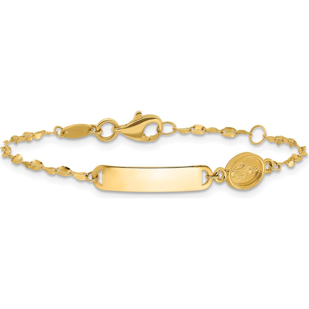 14K Yellow Gold 6" Baby ID Bracelet with Miraculous Medal - Personalizable Charm by Oro Pregiato