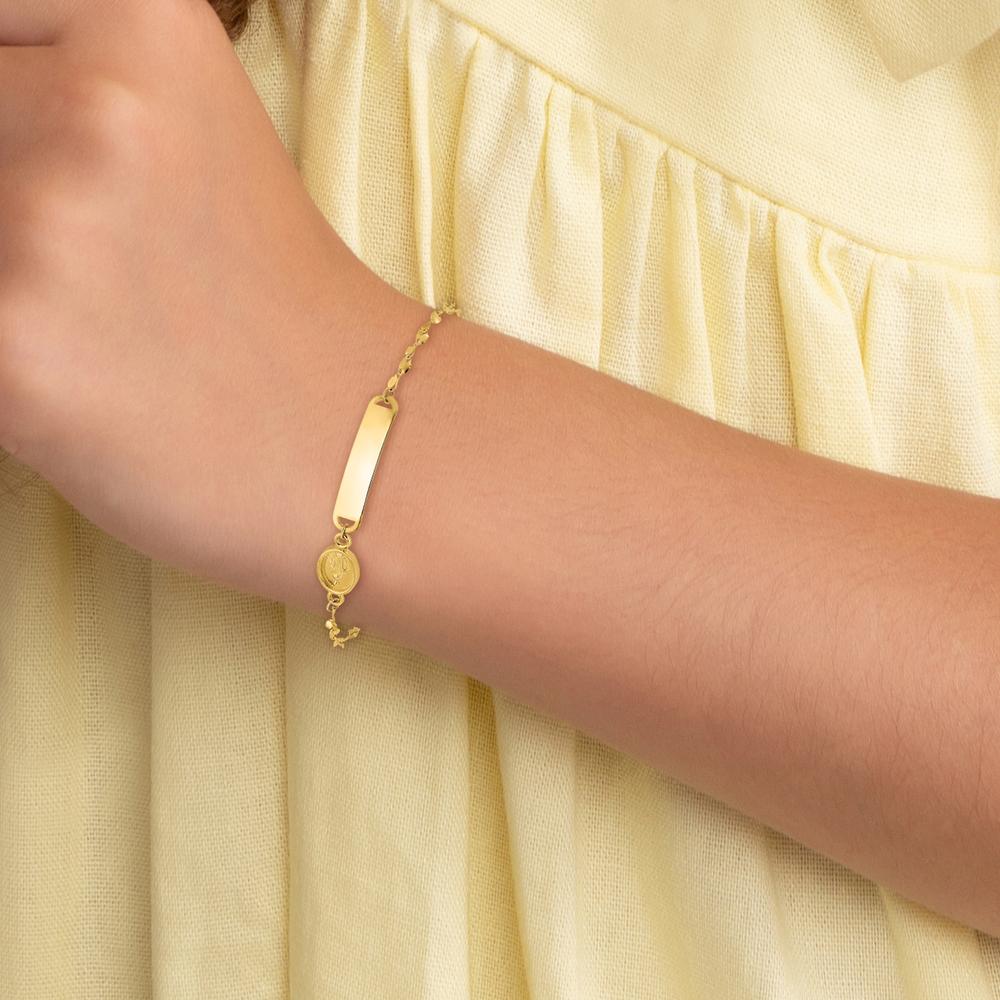 14K Yellow Gold 6" Baby ID Bracelet with Miraculous Medal - Personalizable Charm by Oro Pregiato