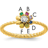 14K Yellow Gold 6 Birthstone Flower Mother's Ring with Diamond Center by Oro Pregiato