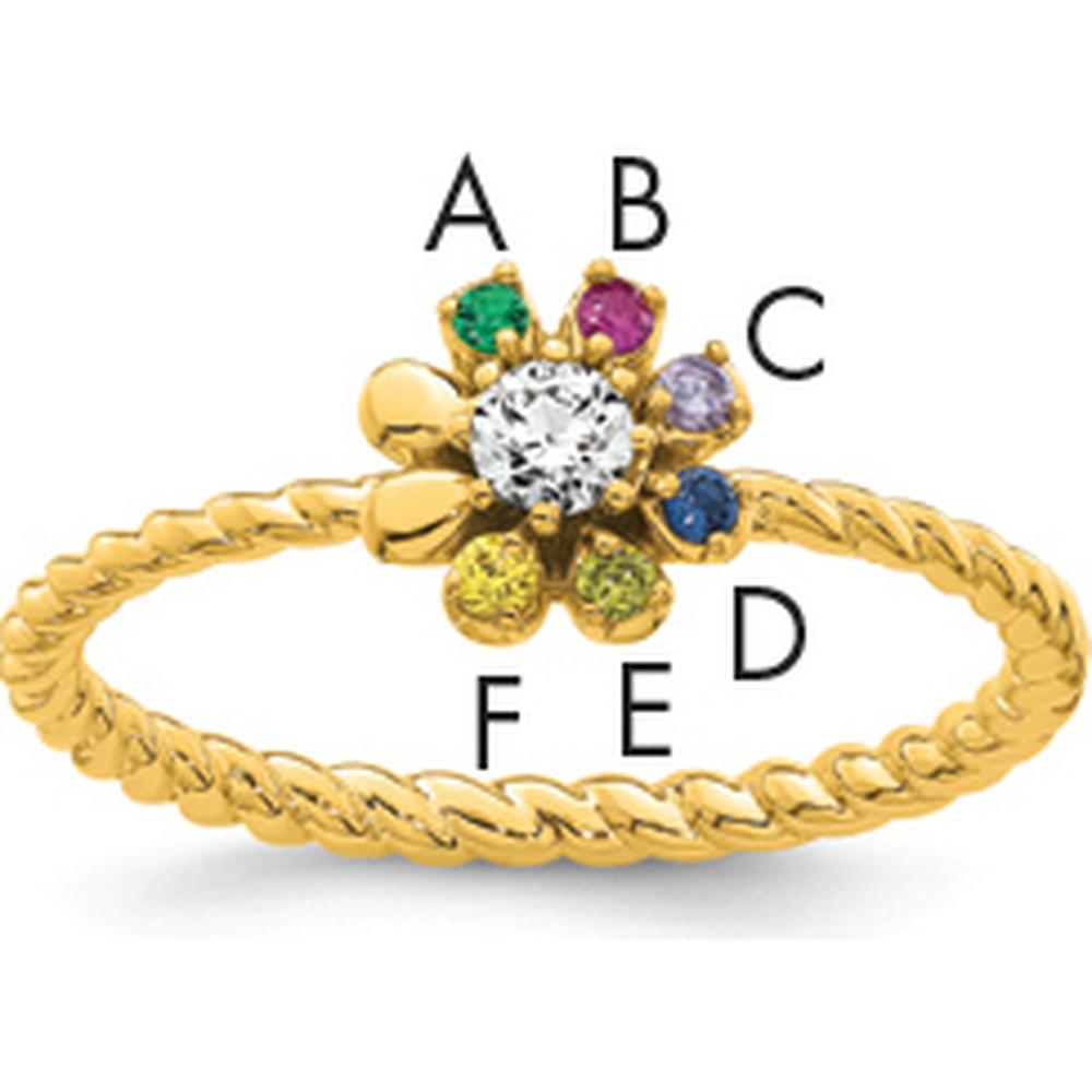 14K Yellow Gold 6 Birthstone Flower Mother's Ring with Diamond Center by Oro Pregiato