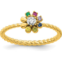 14K Yellow Gold 6 Birthstone Flower Mother's Ring with Diamond Center by Oro Pregiato