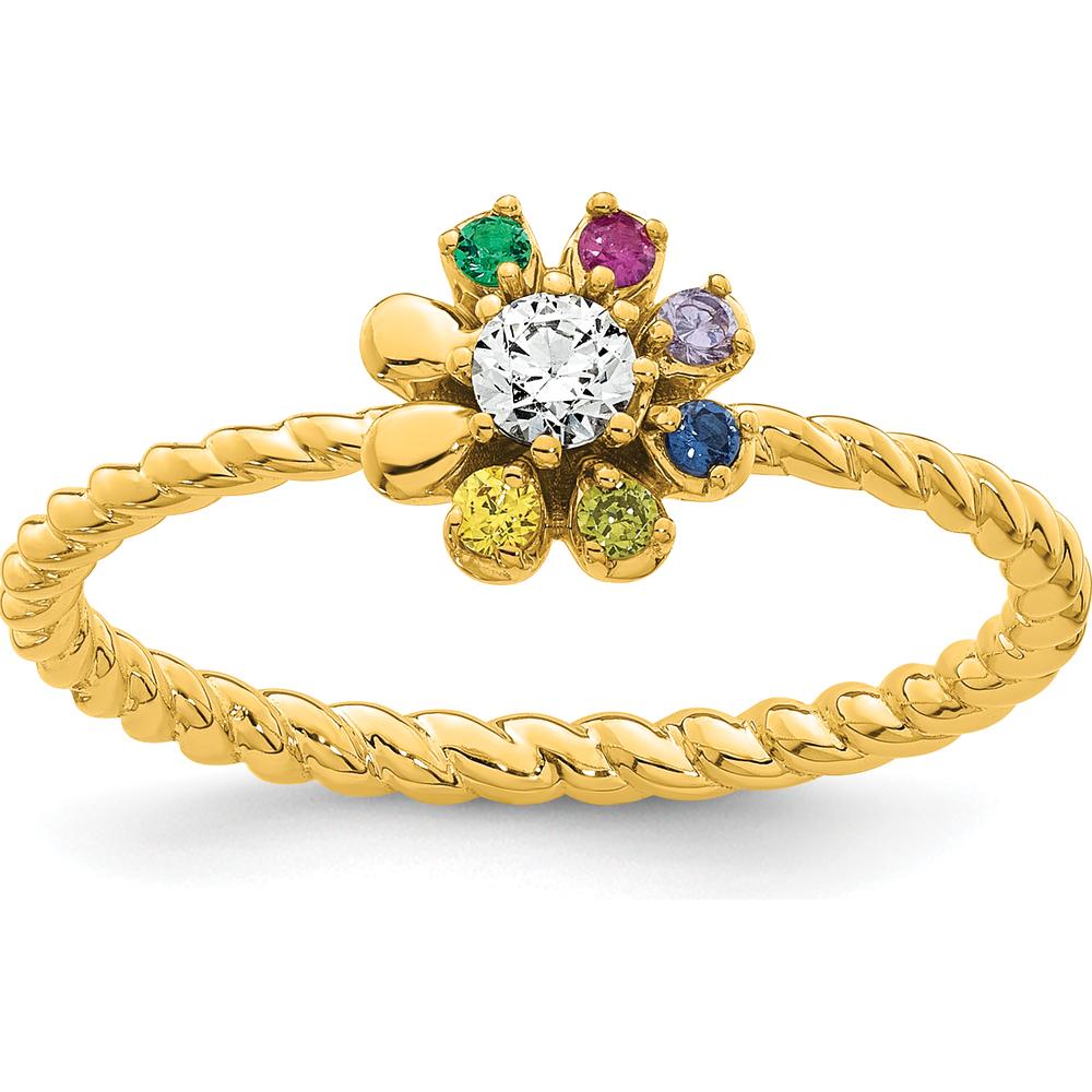 14K Yellow Gold 6 Birthstone Flower Mother's Ring with Diamond Center by Oro Pregiato