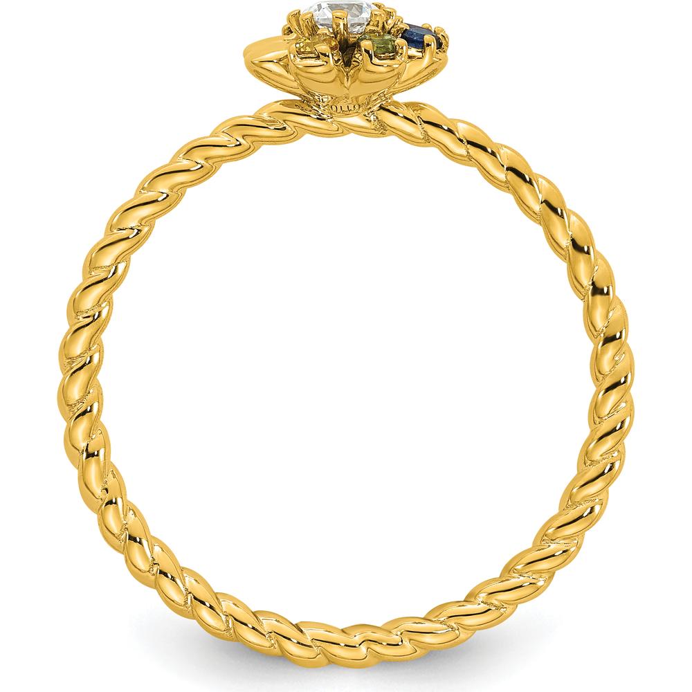 14K Yellow Gold 6 Birthstone Flower Mother's Ring with Diamond Center by Oro Pregiato