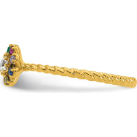 14K Yellow Gold 6 Birthstone Flower Mother's Ring with Diamond Center by Oro Pregiato