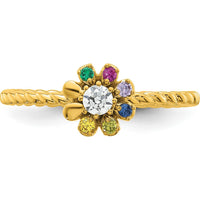 14K Yellow Gold 6 Birthstone Flower Mother's Ring with Diamond Center by Oro Pregiato