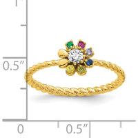 14K Yellow Gold 6 Birthstone Flower Mother's Ring with Diamond Center by Oro Pregiato