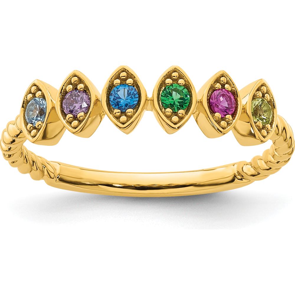14K Yellow Gold 6-Birthstone Mother's Ring with Marquise Settings and Milgrain Detailing - Total Gem Weight 3.0 Carat by Oro Pregiato