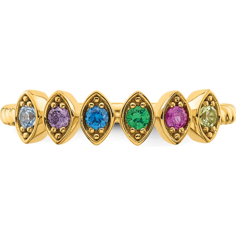 14K Yellow Gold 6-Birthstone Mother's Ring with Marquise Settings and Milgrain Detailing - Total Gem Weight 3.0 Carat by Oro Pregiato