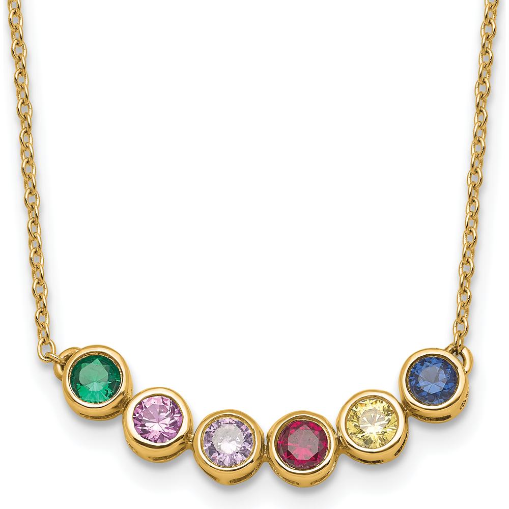 14K Yellow Gold 6 Family Birthstone Necklace with Bezel-Set Gemstones by Oro Pregiato