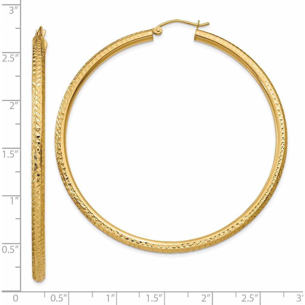 14K Yellow Gold 60mm Diamond-cut Hoop Earrings - Polished Finish by 0