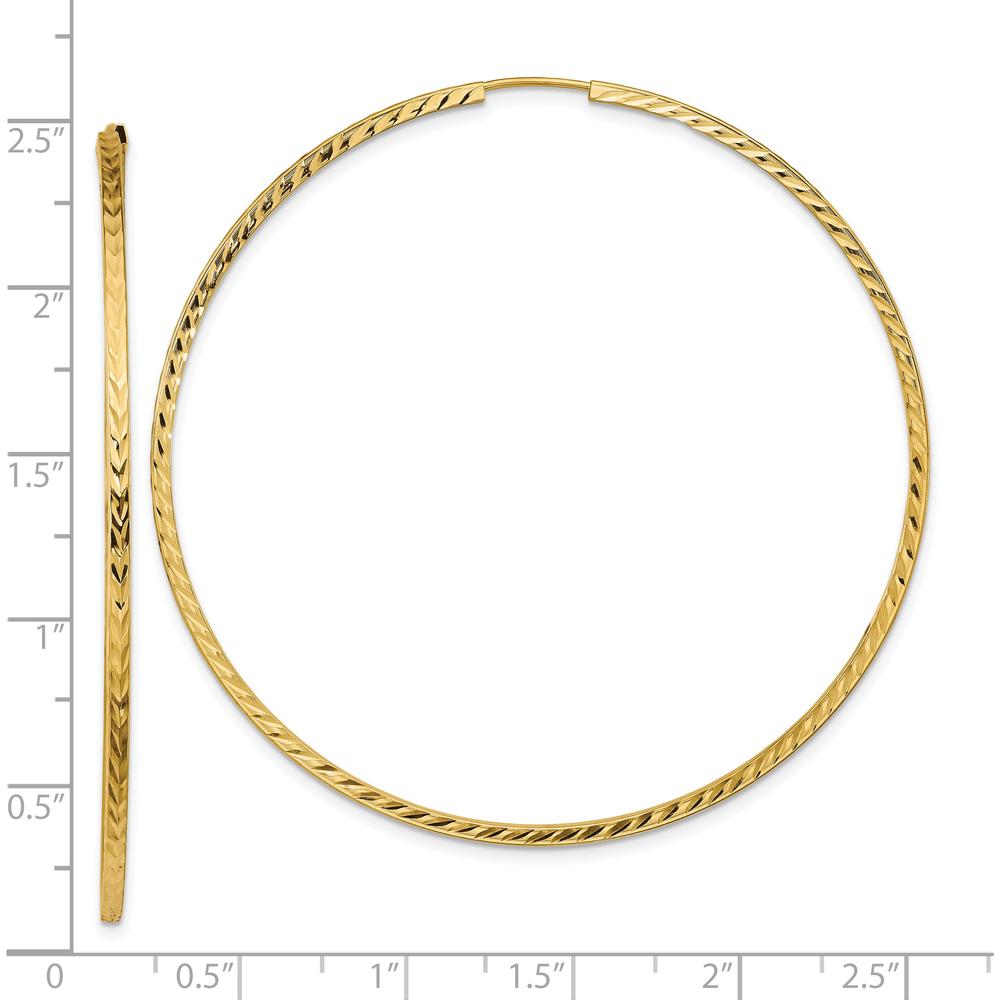 14K Yellow Gold 60mm Diamond-Cut Square Tube Endless Hoop Earrings
