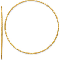 14K Yellow Gold 60mm Endless Hoop Earrings with Diamond-Cut Texture by Oro Pregiato