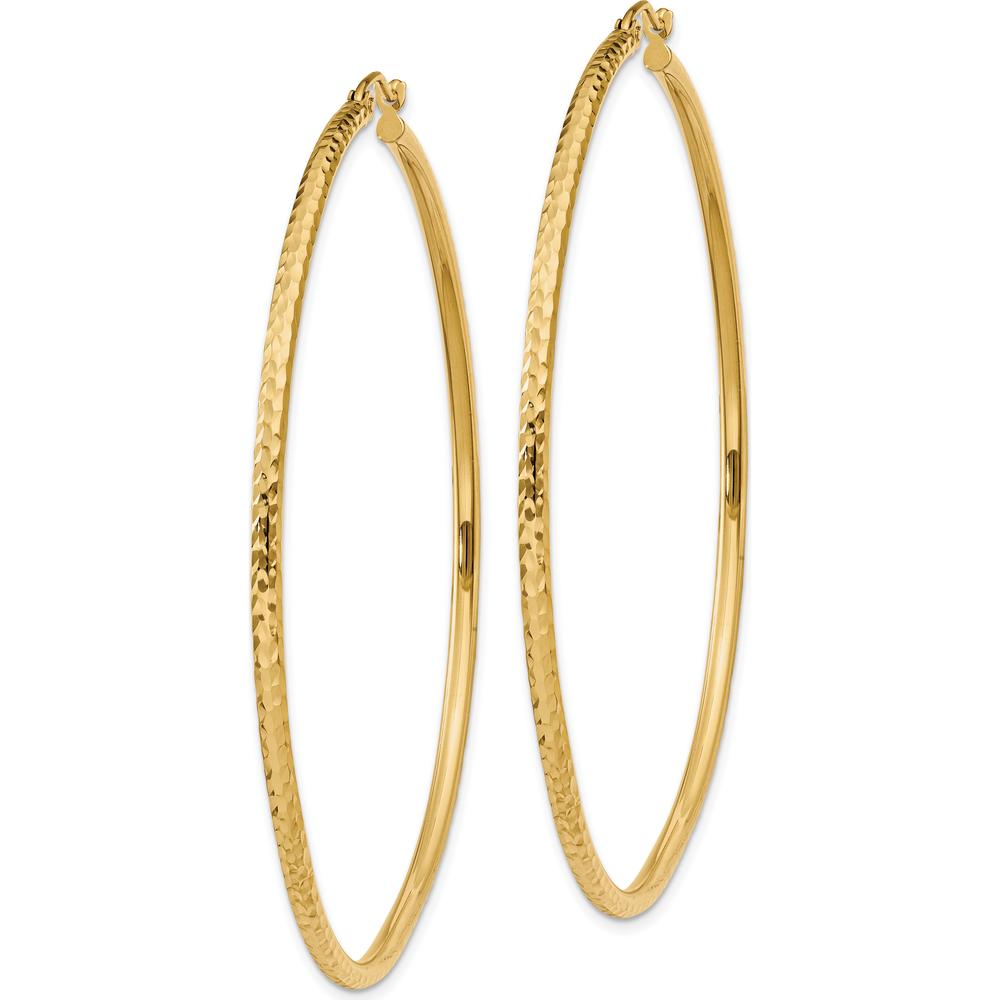 14K Yellow Gold 60mm Large Hoop Earrings with Diamond-Cut Texture by 0