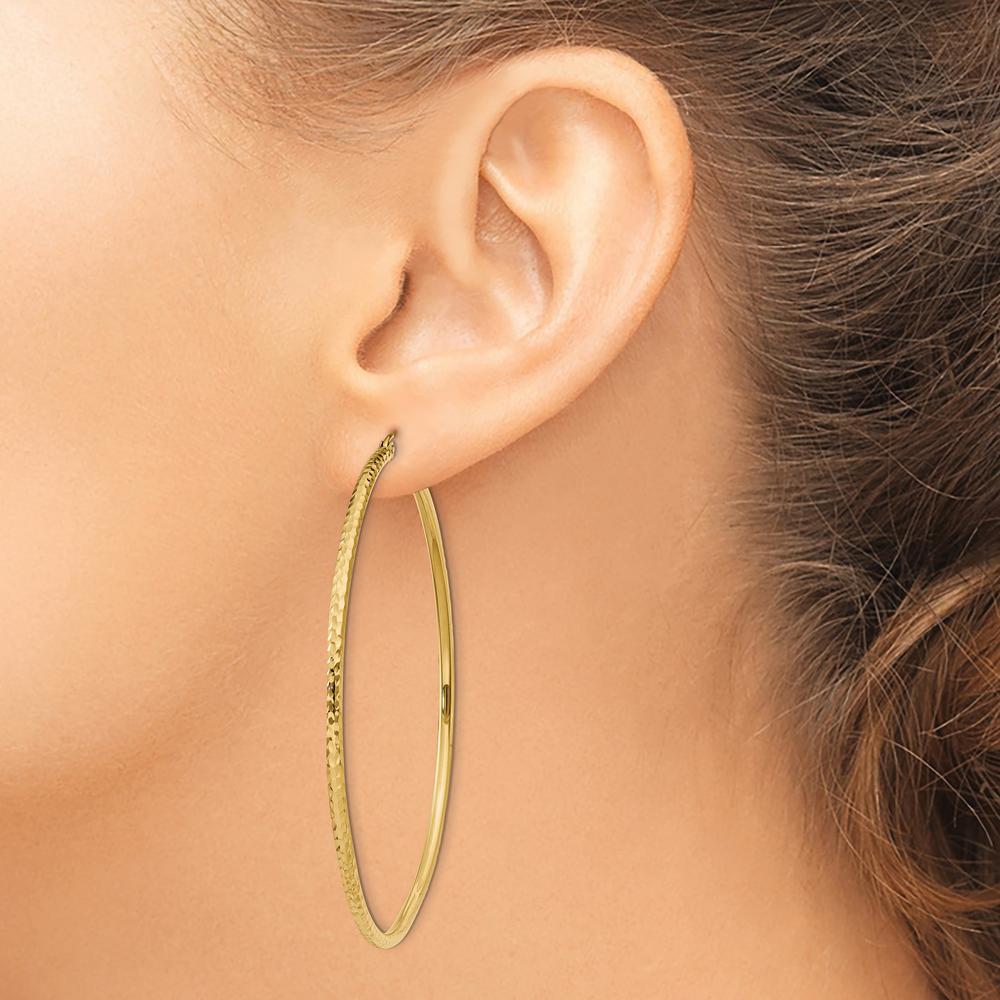 14K Yellow Gold 60mm Large Hoop Earrings with Diamond-Cut Texture by 0