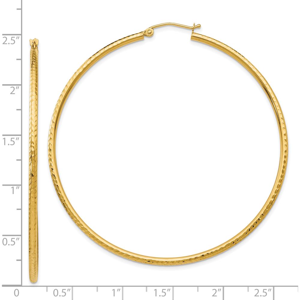 14K Yellow Gold 60mm Large Hoop Earrings with Diamond-Cut Texture by 0