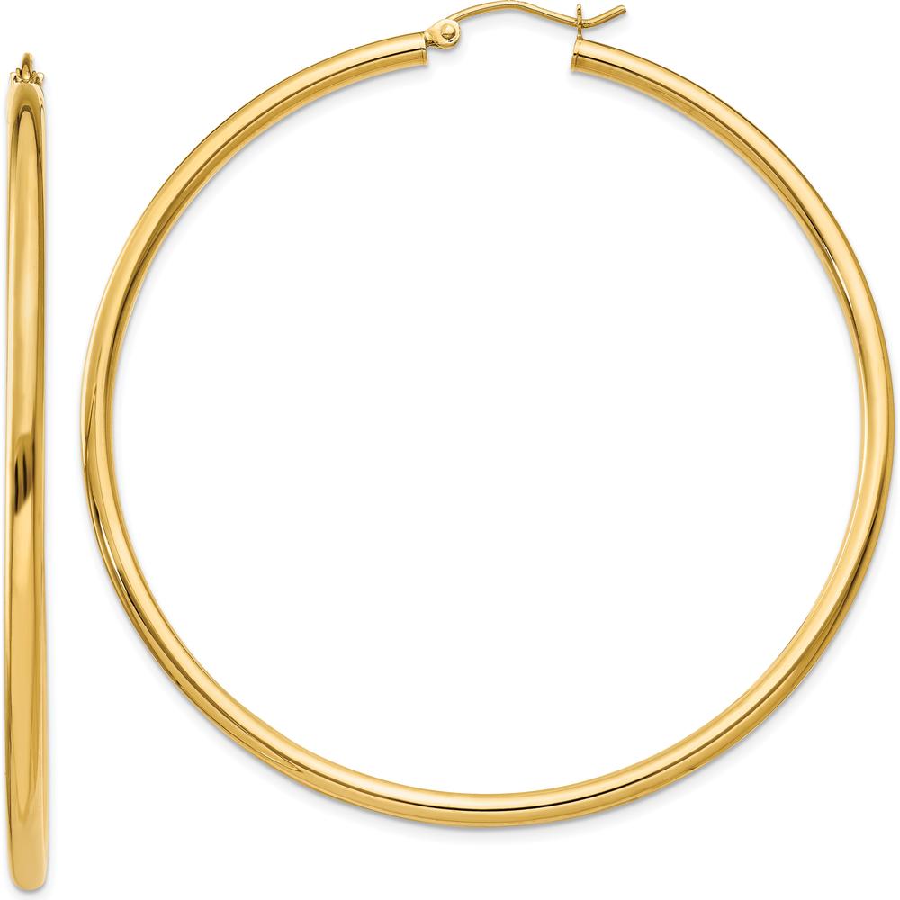 14K Yellow Gold 60mm Lightweight Polished Tube Hoop Earrings by 0