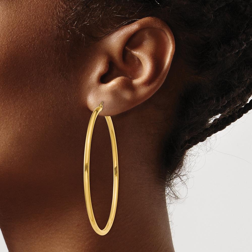 14K Yellow Gold 60mm Lightweight Polished Tube Hoop Earrings by 0