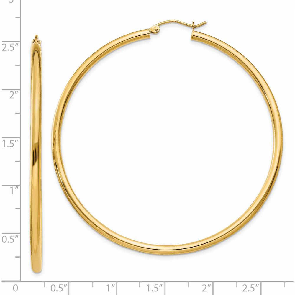 14K Yellow Gold 60mm Lightweight Polished Tube Hoop Earrings by 0