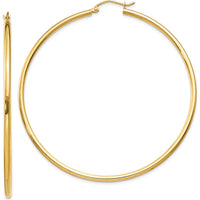 14K Yellow Gold 60mm Polished Lightweight Tube Hoop Earrings by 0