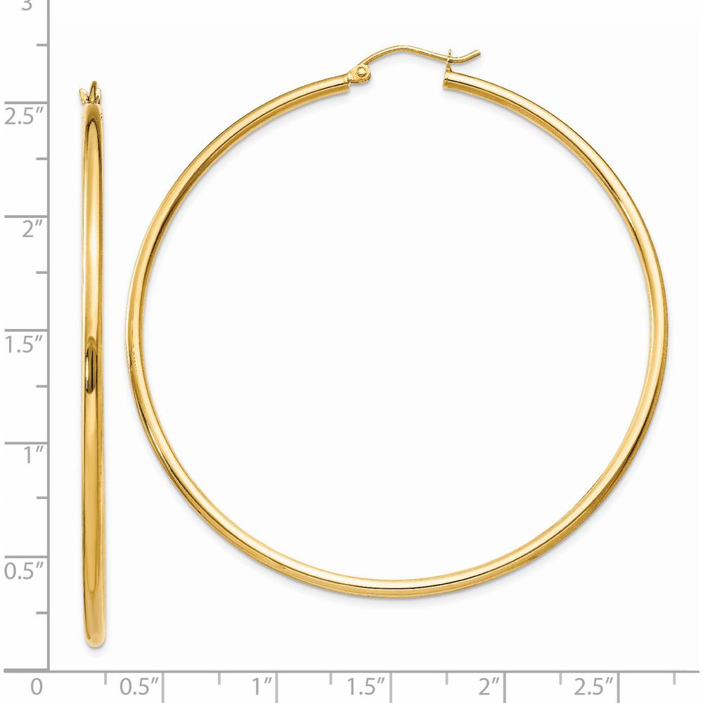 14K Yellow Gold 60mm Polished Lightweight Tube Hoop Earrings by 0