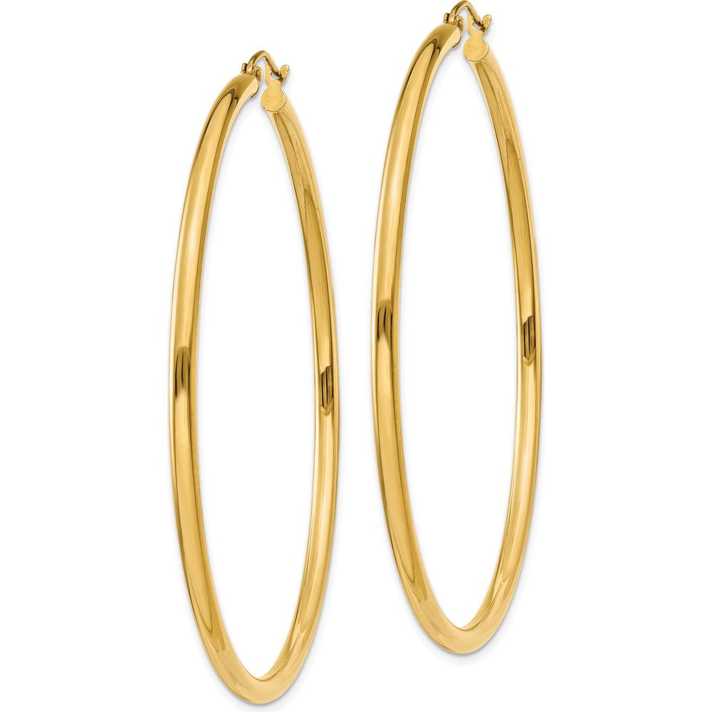 14K Yellow Gold 60mm Polished Tube Hoop Earrings - 2.5mm Thickness by 0